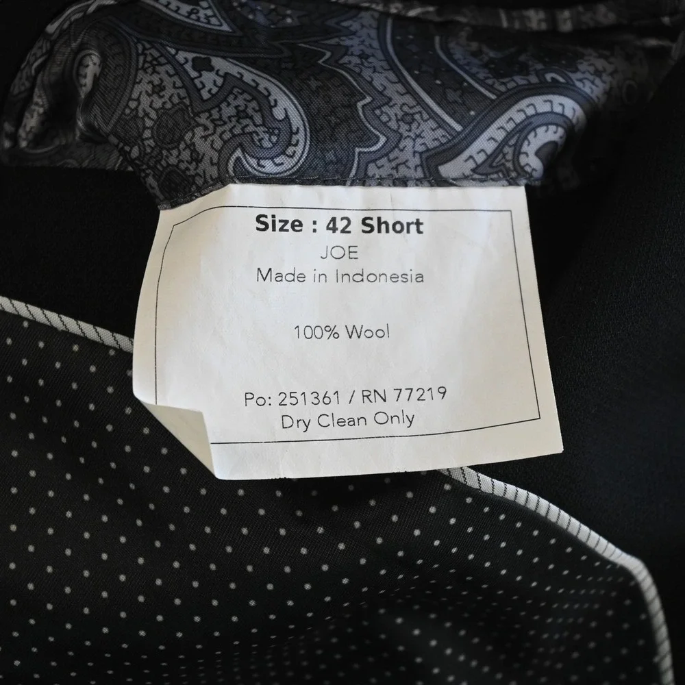 Joseph Abboud 42S Black Super 120s Wool Slim Mens Blazer Suit Jacket Sport Coat